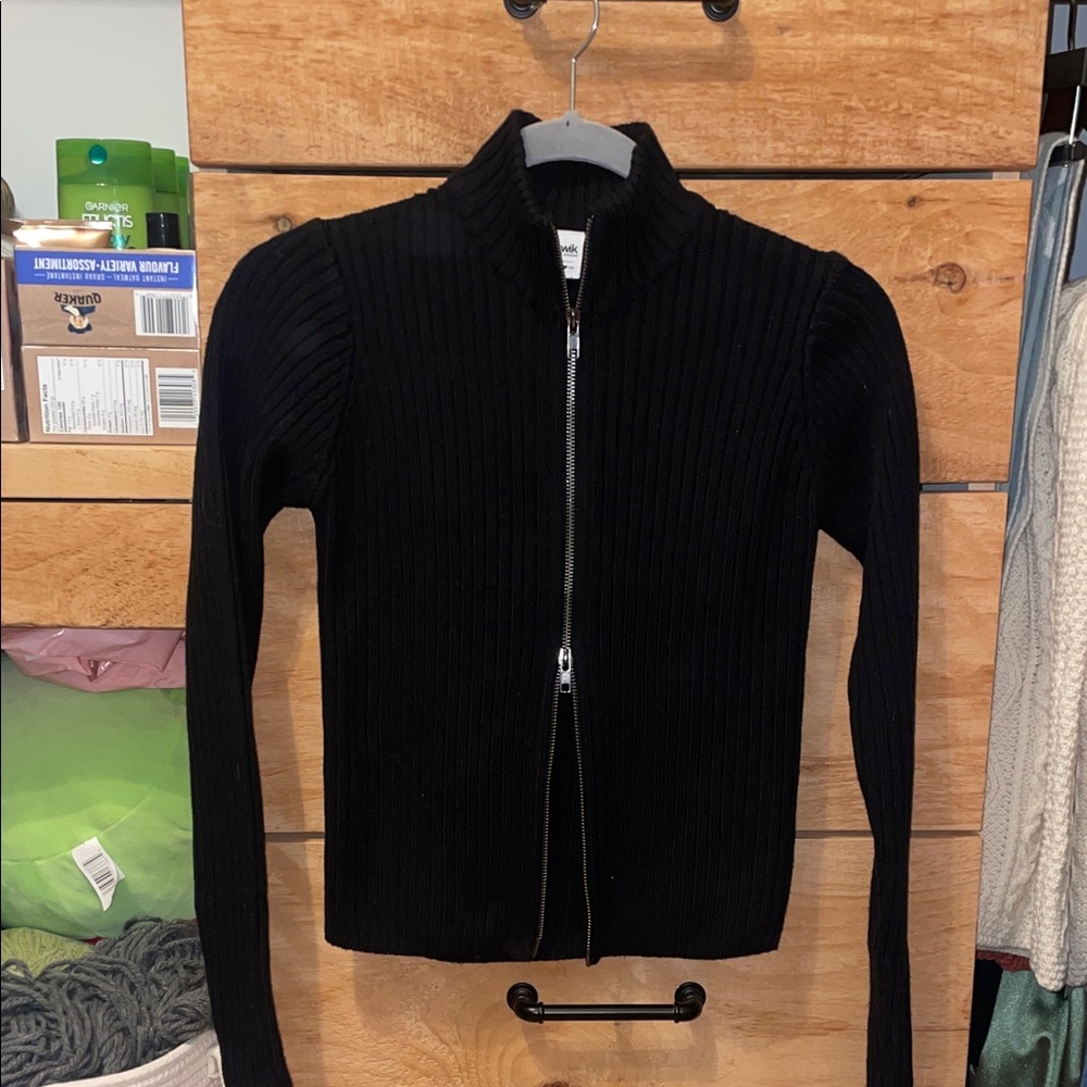Twik Black Ribbed Full-Zip Sweater
